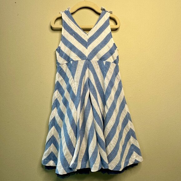 PINK CHICKEN Silver Striped Party Dress Girls 6 6Y Blue Peekaboo Petticoat Girl - Picture 2 of 10